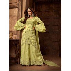 LIME GREEN PALAZZO STYLE EID DRESS WITH FLARED SLEEVES 